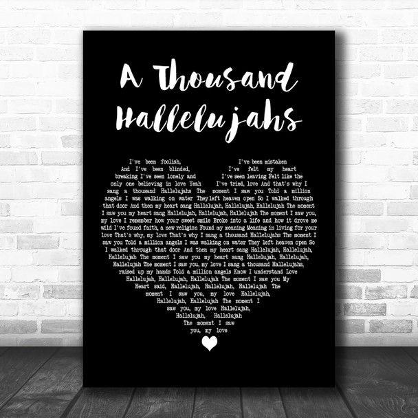 The Shires A Thousand Hallelujahs Black Heart Decorative Wall Art Gift Song Lyric Print