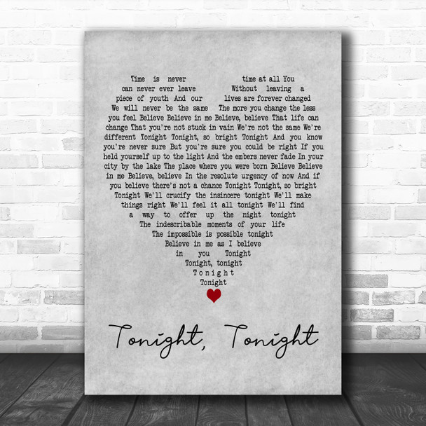 The Smashing Pumpkins Tonight, Tonight Grey Heart Decorative Wall Art Gift Song Lyric Print