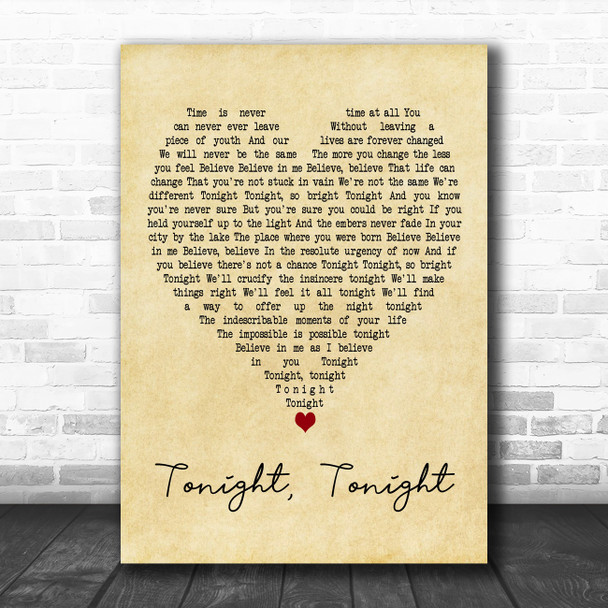 The Smashing Pumpkins Tonight, Tonight Vintage Heart Decorative Wall Art Gift Song Lyric Print