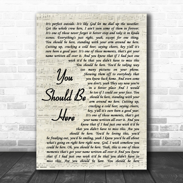 Cole Swindell You Should Be Here Vintage Script Song Lyric Music Wall Art Print