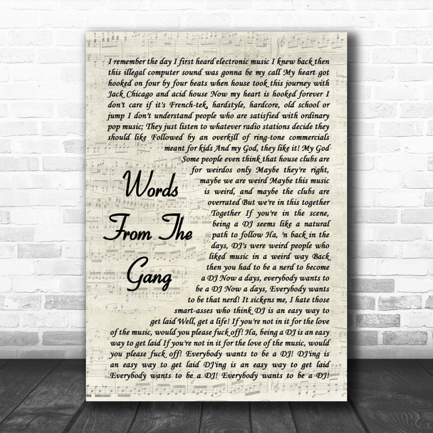 Coone Words From The Gang Vintage Script Song Lyric Music Wall Art Print