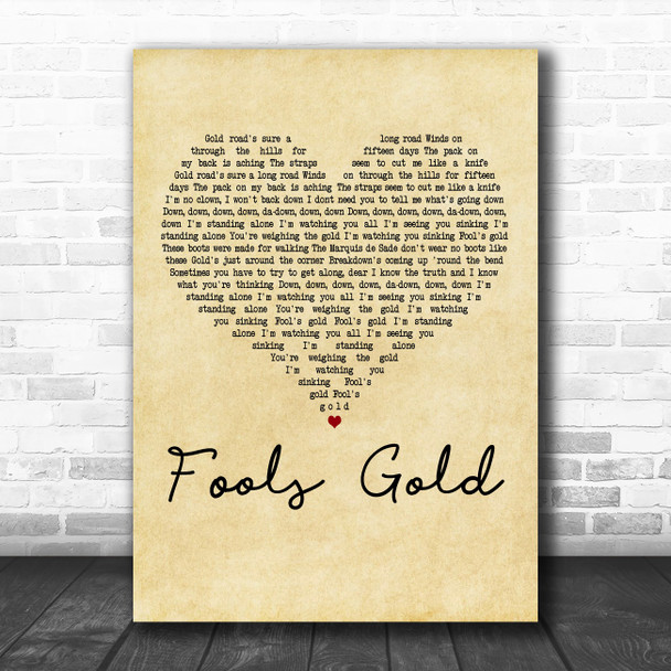 The Stone Roses Fools Gold Vintage Heart Decorative Wall Art Gift Song Lyric Print