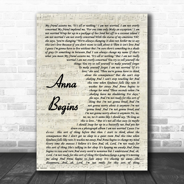 Counting Crows Anna Begins Song Lyric Vintage Script Music Wall Art Print