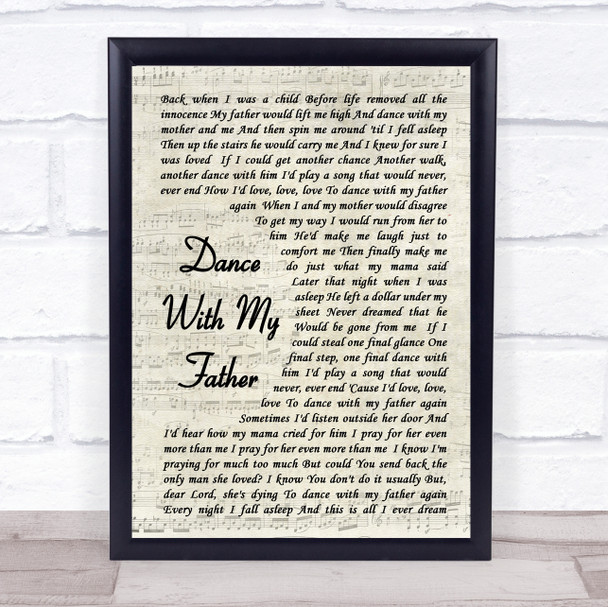 Dance With My Father Luther Vandross Song Lyric Vintage Script Music Wall Art Print