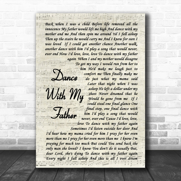 Dance With My Father Luther Vandross Song Lyric Vintage Script Music Wall Art Print