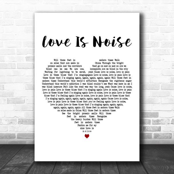 The Verve Love Is Noise White Heart Decorative Wall Art Gift Song Lyric Print