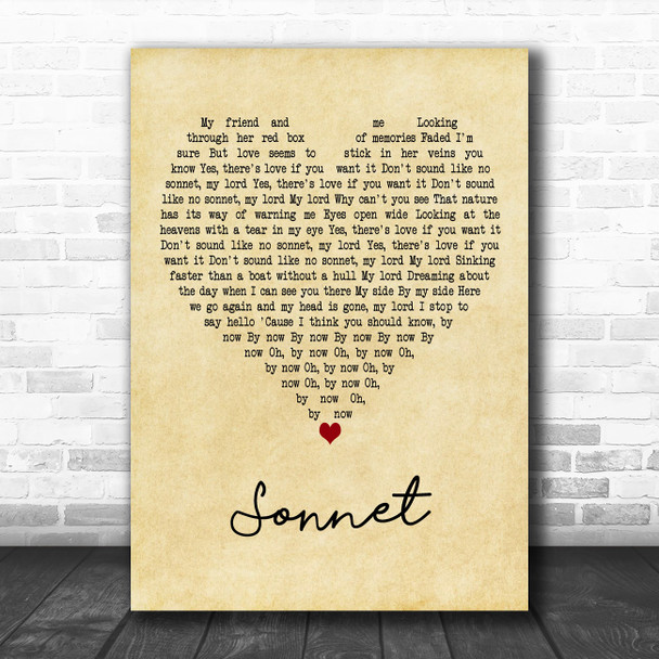 The Verve Sonnet Vintage Heart Decorative Wall Art Gift Song Lyric Print