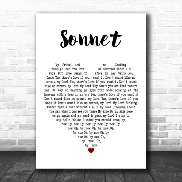 The Verve Sonnet White Heart Decorative Wall Art Gift Song Lyric Print