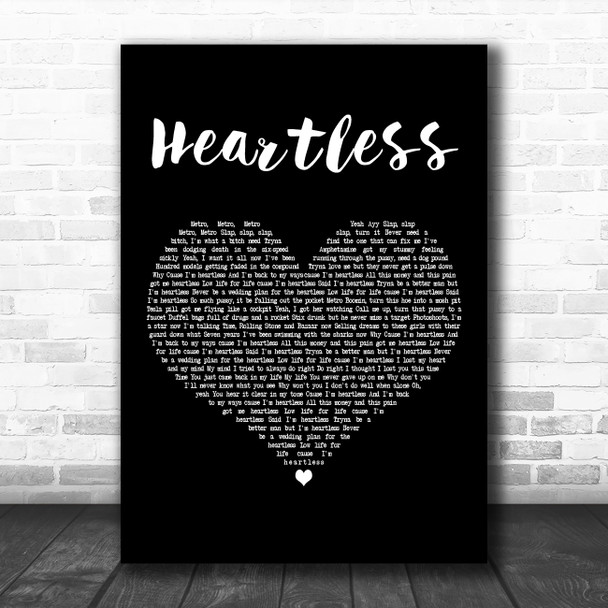 The Weeknd Heartless Black Heart Decorative Wall Art Gift Song Lyric Print