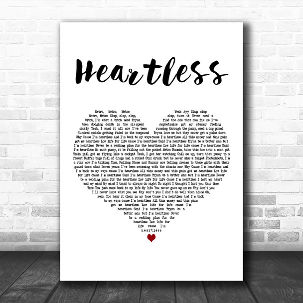 The Weeknd Heartless White Heart Decorative Wall Art Gift Song Lyric Print