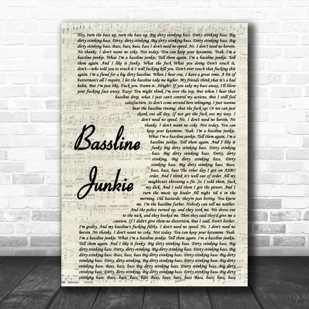 Dizzee Rascal Bassline Junkie Vintage Script Song Lyric Music Wall Art Print
