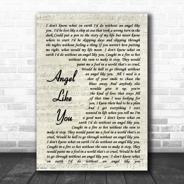 Eli Young Band Angel Like You Song Lyric Vintage Script Music Wall Art Print