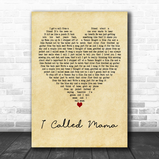 Tim McGraw I Called Mama Vintage Heart Decorative Wall Art Gift Song Lyric Print