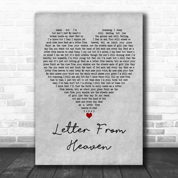 Tim Shetler Letter from Heaven Grey Heart Decorative Wall Art Gift Song Lyric Print