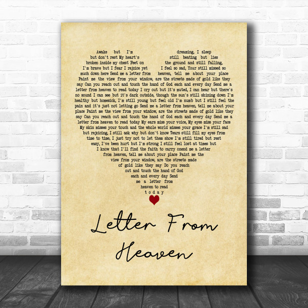 Tim Shetler Letter from Heaven Vintage Heart Decorative Wall Art Gift Song Lyric Print