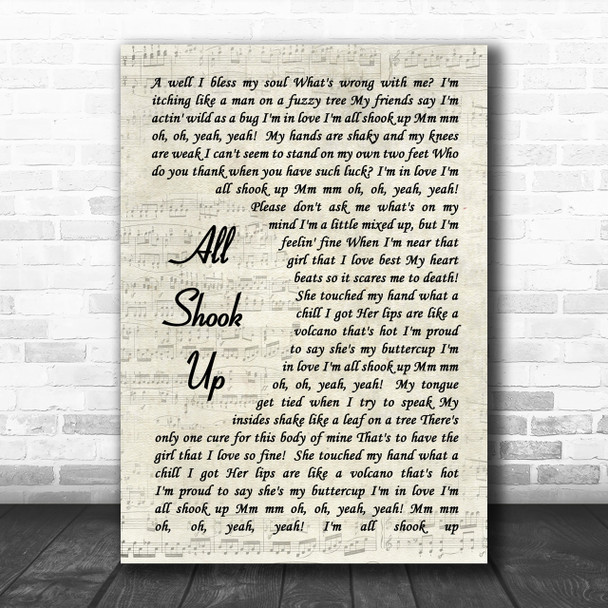 Elvis Presley All Shook Up Vintage Script Song Lyric Music Wall Art Print