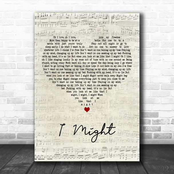 Tom Grennan I Might Script Heart Decorative Wall Art Gift Song Lyric Print