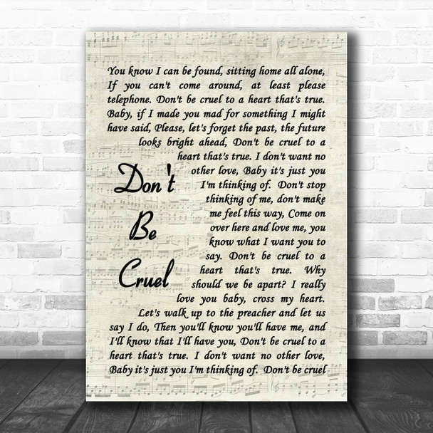 Elvis Presley Don't Be Cruel Vintage Script Song Lyric Music Wall Art Print