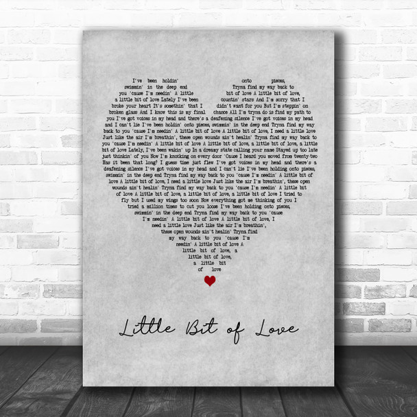 Tom Grennan Little Bit of Love Grey Heart Decorative Wall Art Gift Song Lyric Print