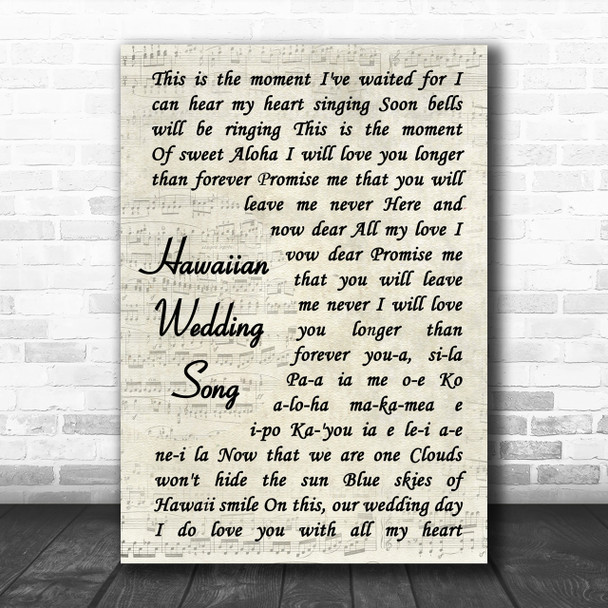 Elvis Presley Hawaiian Wedding Song Vintage Script Song Lyric Music Wall Art Print Elvis Presley Hawaiian Wedding Song Vintage Script Song Lyric Music Wall Art Print