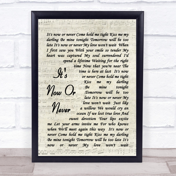 Elvis Presley It's Now Or Never Vintage Script Song Lyric Music Wall Art Print