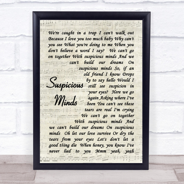 Elvis Presley Suspicious Minds Vintage Script Song Lyric Music Wall Art Print