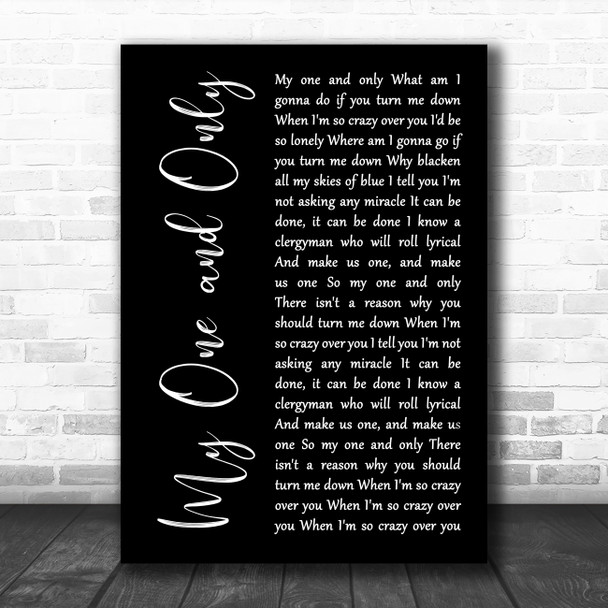 Tony Bennett & Diana Krall My One and Only Black Script Decorative Wall Art Gift Song Lyric Print