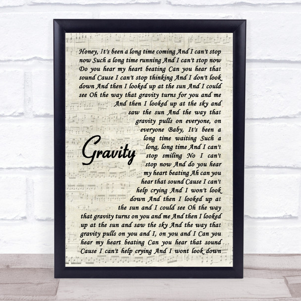 Embrace Gravity Vintage Script Song Lyric Music Wall Art Print