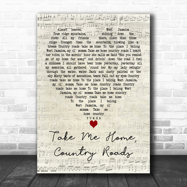Toots And The Maytals Take Me Home, Country Roads Script Heart Song Lyric Print