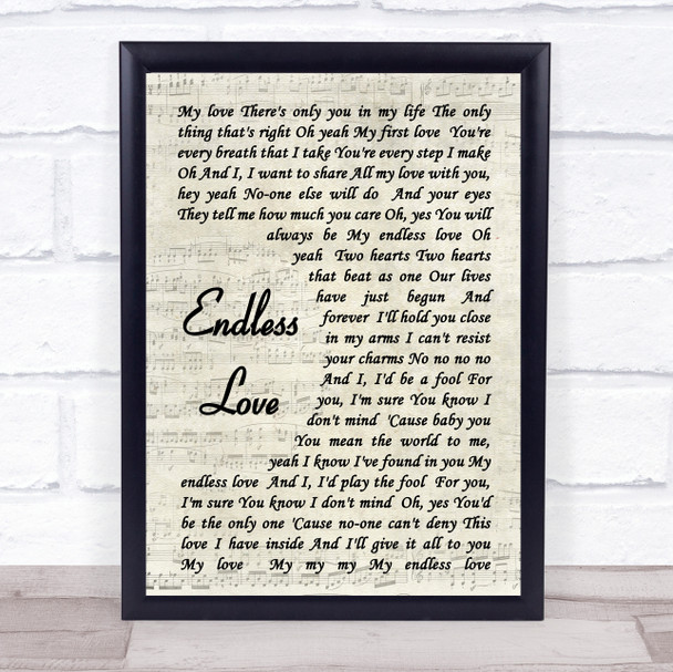 Endless Love Luther Vandross Song Lyric Vintage Script Music Wall Art Print