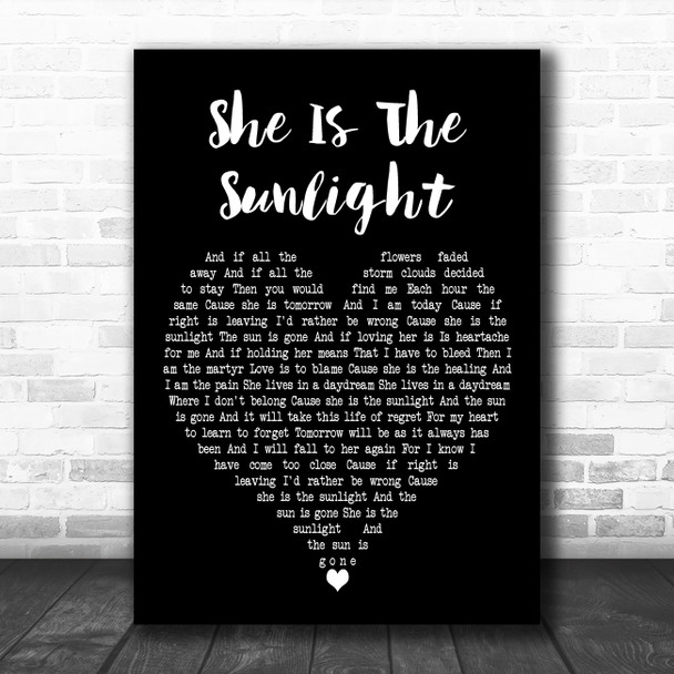 Trading Yesterday She Is The Sunlight Black Heart Decorative Wall Art Gift Song Lyric Print