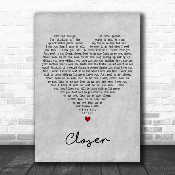 Travis Closer Grey Heart Decorative Wall Art Gift Song Lyric Print