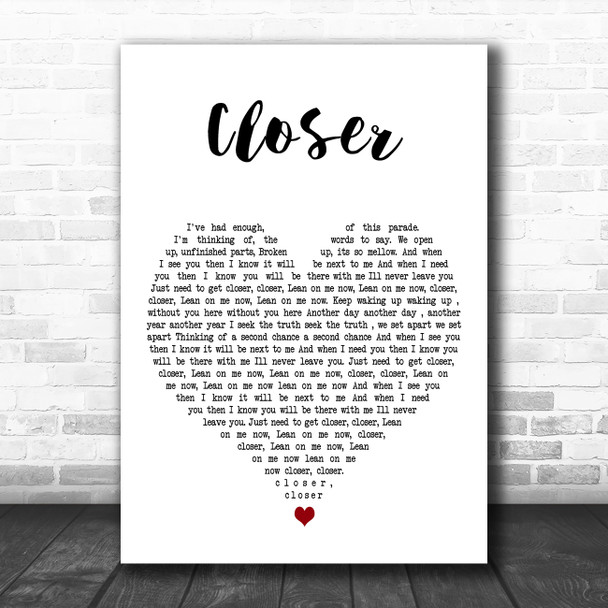 Travis Closer White Heart Decorative Wall Art Gift Song Lyric Print