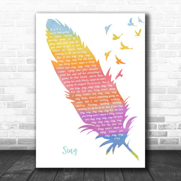 Travis Sing Watercolour Feather & Birds Decorative Wall Art Gift Song Lyric Print