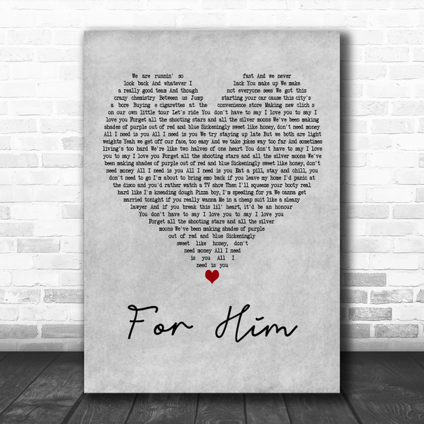 Troye Sivan For Him Grey Heart Decorative Wall Art Gift Song Lyric Print
