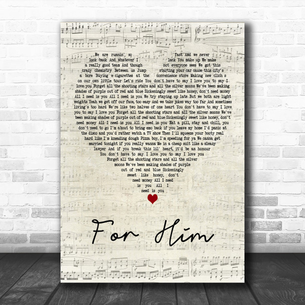 Troye Sivan For Him Script Heart Decorative Wall Art Gift Song Lyric Print
