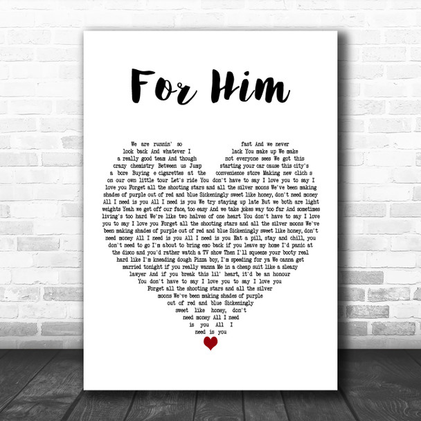 Troye Sivan For Him White Heart Decorative Wall Art Gift Song Lyric Print