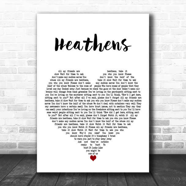 Twenty One Pilots Heathens White Heart Decorative Wall Art Gift Song Lyric Print