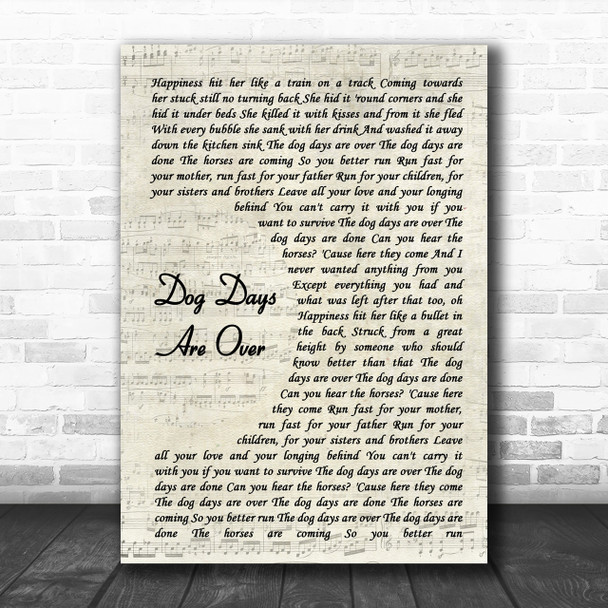Florence + The Machine Dog Days Are Over Vintage Script Song Lyric Music Wall Art Print