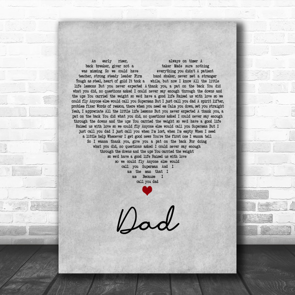 Tyler Wood Dad Grey Heart Decorative Wall Art Gift Song Lyric Print