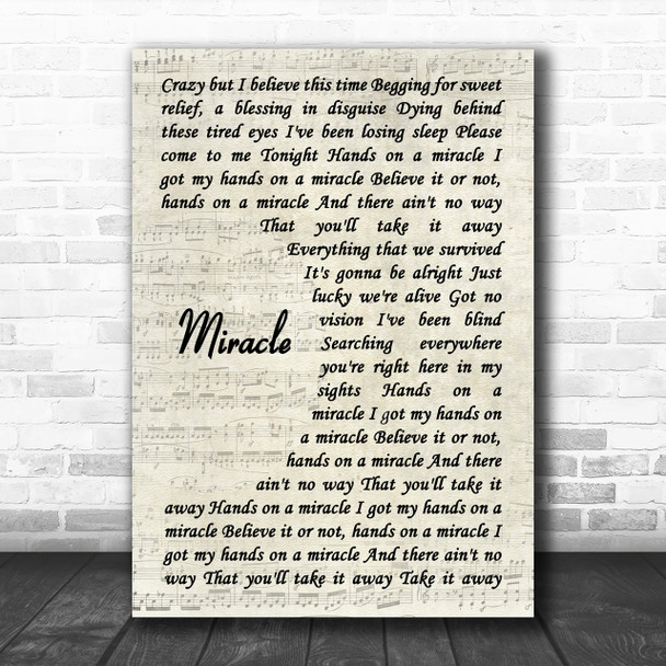 Foo Fighters Miracle Song Lyric Vintage Script Music Wall Art Print