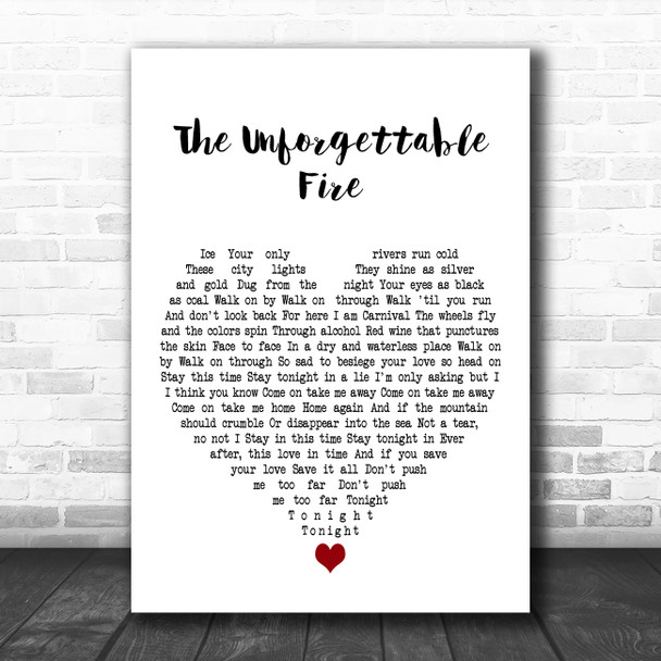 U2 The Unforgettable Fire White Heart Decorative Wall Art Gift Song Lyric Print