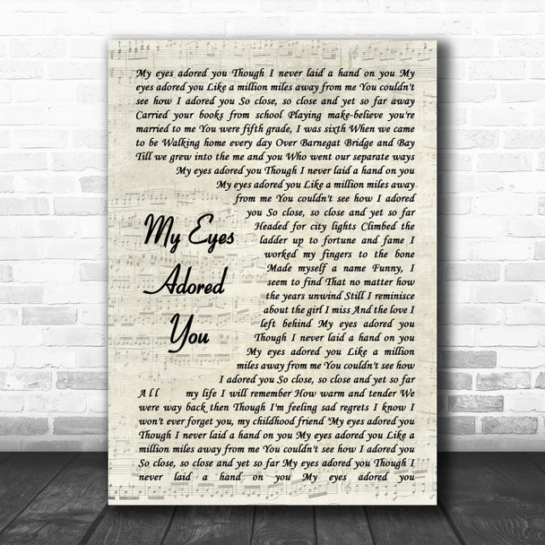 Frankie Valli My Eyes Adored You Vintage Script Song Lyric Music Wall Art Print