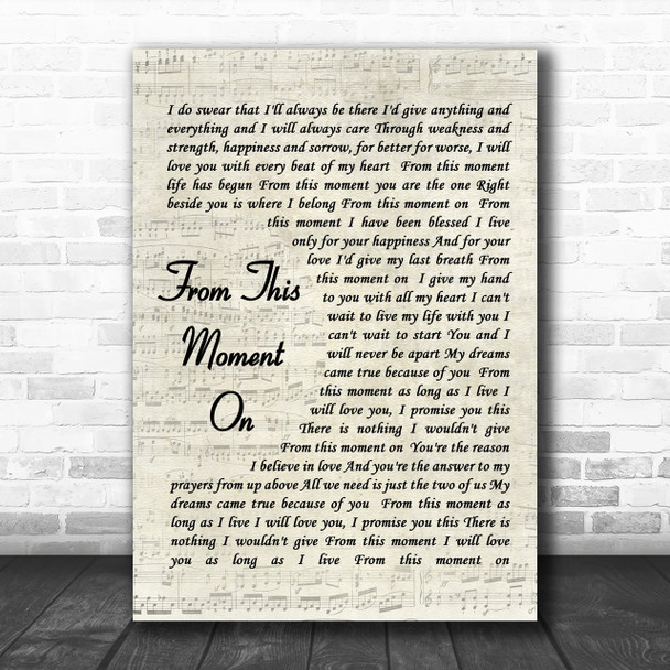 From This Moment On Shania Twain Song Lyric Vintage Script Music Wall Art Print