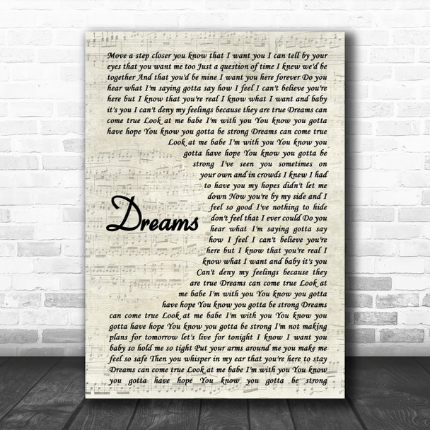 Gabrielle Dreams Song Lyric Vintage Script Music Wall Art Print