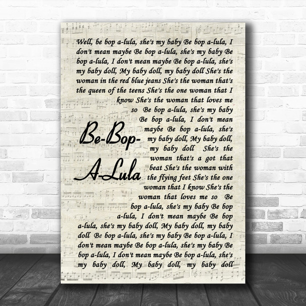 Gene Vincent Be-Bop-A-Lula Vintage Script Song Lyric Music Wall Art Print