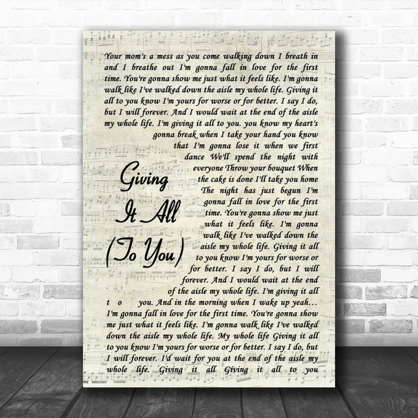 Haley & Michaels Giving It All (To You) Vintage Script Song Lyric Music Wall Art Print