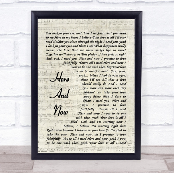 Here And Now Luther Vandross Song Lyric Vintage Script Music Wall Art Print