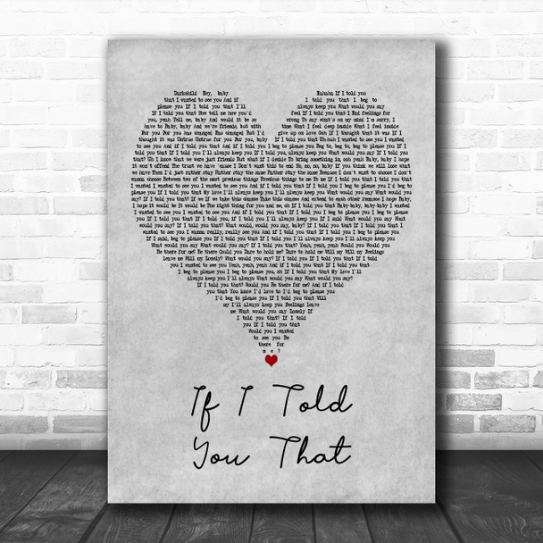 Whitney Houston Ft. George Michael If I Told You That Grey Heart Wall Art Gift Song Lyric Print