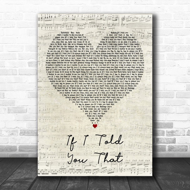 Whitney Houston Ft. George Michael If I Told You That Script Heart Wall Art Gift Song Lyric Print
